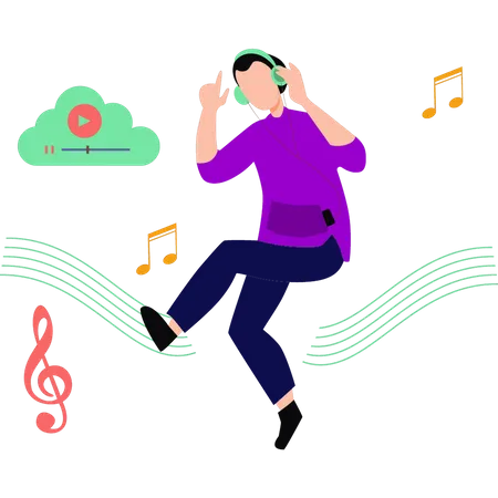 Boy Listening To Music In Headphones Illustration