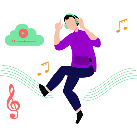 Boy listening music in headphones  Illustration