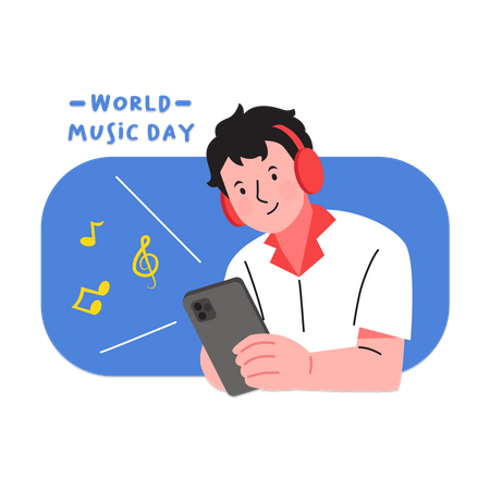 Boy Listening Music on phone Illustration