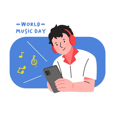 Boy Listening Music on phone Illustration