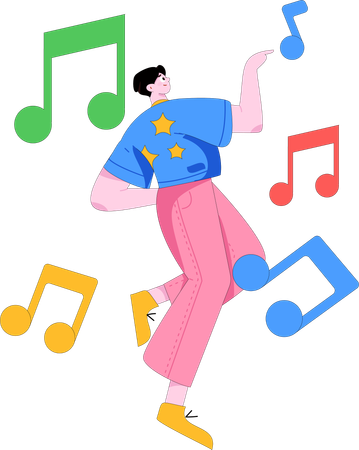 Boy listening music on vacation  Illustration