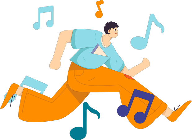 Boy listening music while running  Illustration
