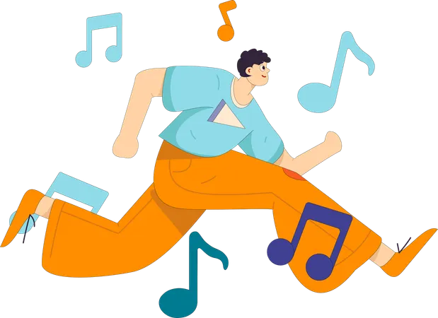 Boy listening music while running  Illustration