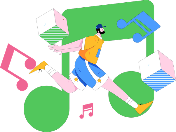 Boy listening music while running  Illustration