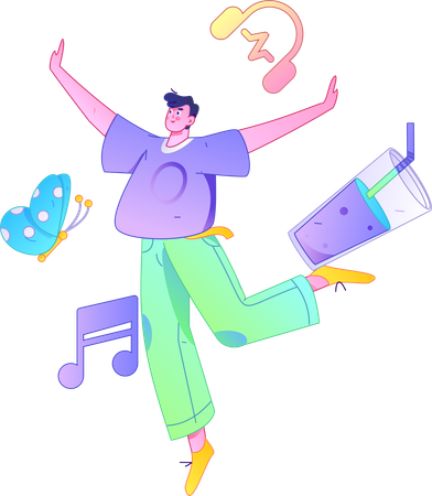 Boy listening music while running  Illustration