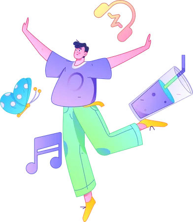 Boy listening music while running  Illustration