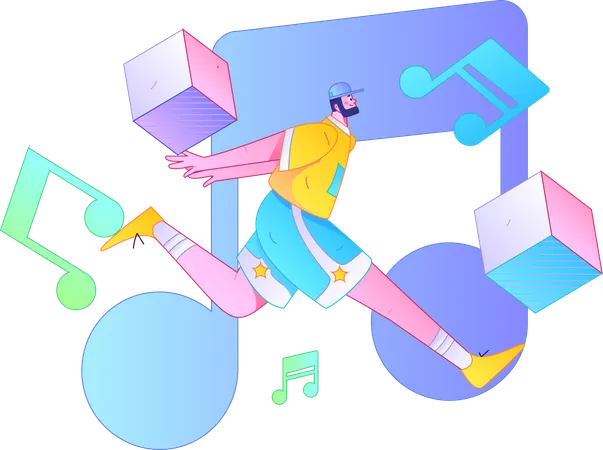 Boy listening music while running  Illustration