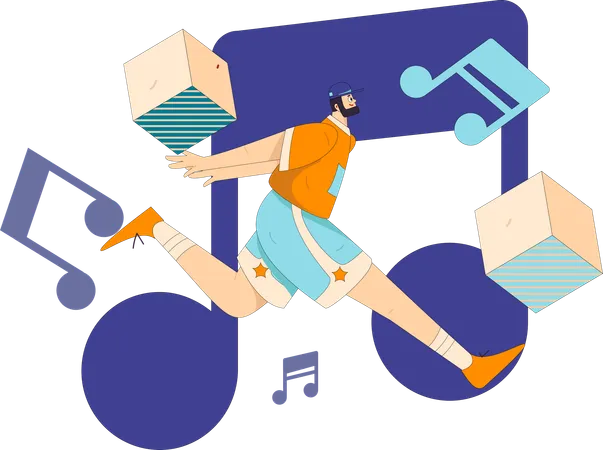 Boy listening music while running  Illustration