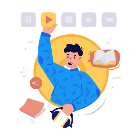Boy listening online audiobook  일러스트레이션