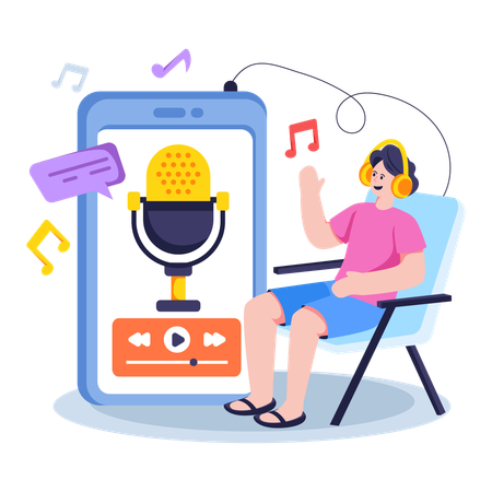 Boy Listening Podcast  Illustration