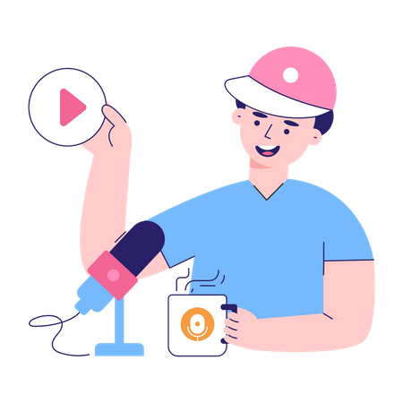 Boy Listening Podcast  Illustration