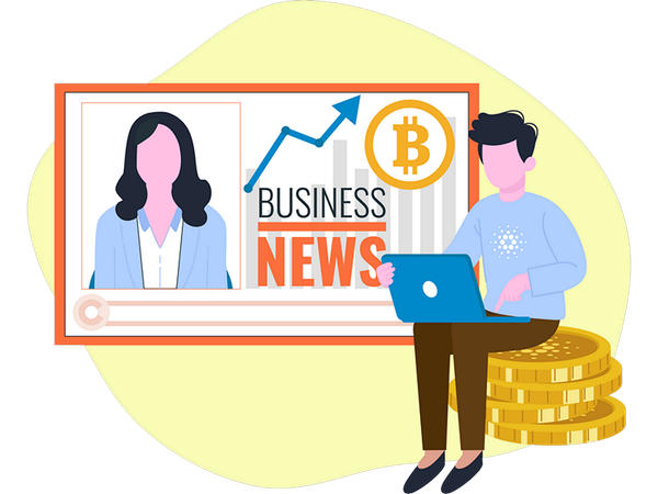 Boy listening to crypto news  Illustration