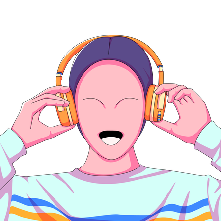 Boy Listening To Music  Illustration