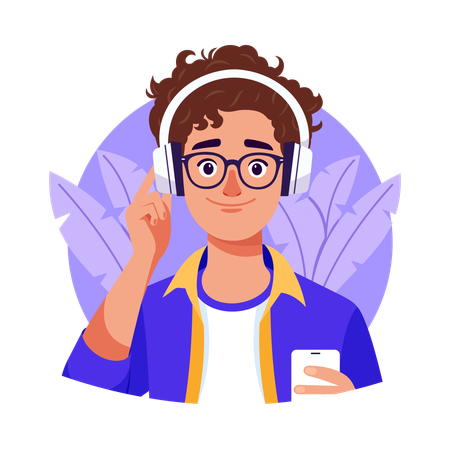 Boy listening to music on headphone  Illustration