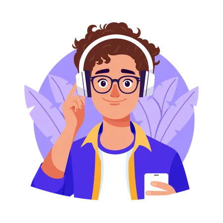 Boy listening to music on headphone  Illustration