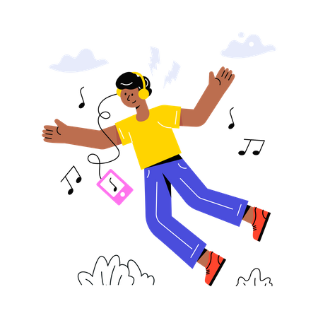 Boy listening to music to reduce stress  Illustration