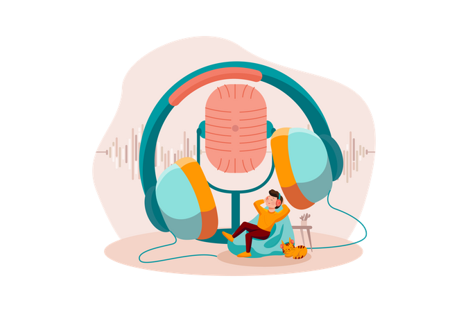 Boy listening to podcast Illustration