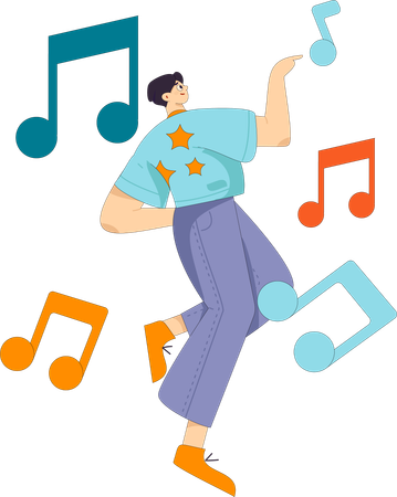 Boy listening to song  Illustration