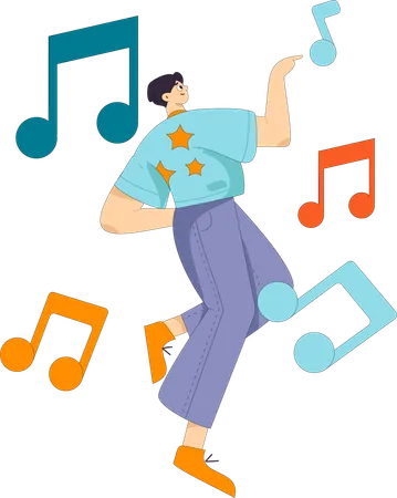 Boy listening to song  Illustration