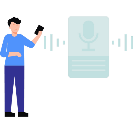Boy listening voice recording  Illustration