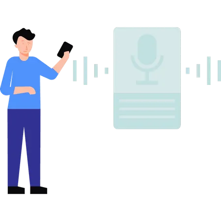 Boy listening voice recording  Illustration