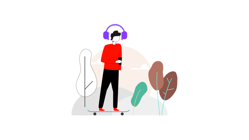 Boy Listing song with headphone  Illustration