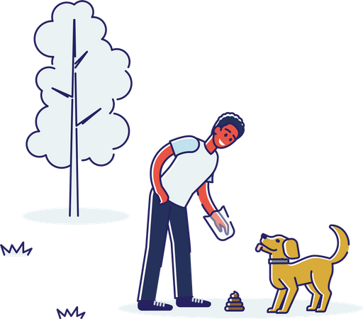 Boy litters pet poop inside polythene bag  イラスト