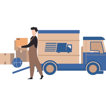 Boy loading cartons  Illustration