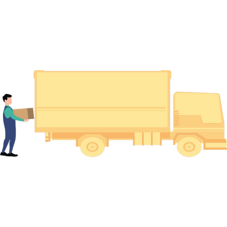 Boy loading cartons into a truck Illustration