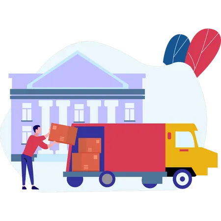 Boy Loading Cartons Into Truck  Illustration