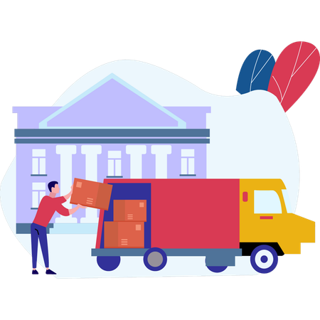 Boy Loading Cartons Into Truck  Illustration