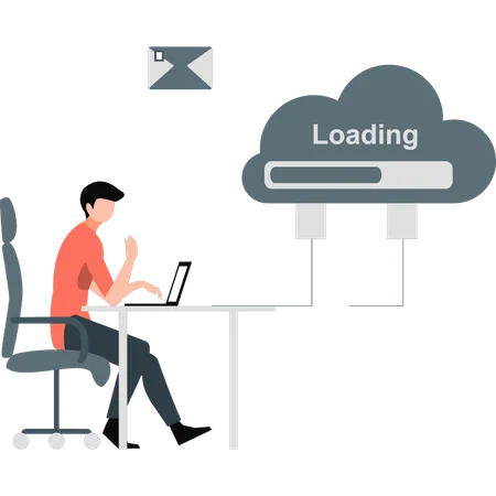 Boy loading cloud data  Illustration