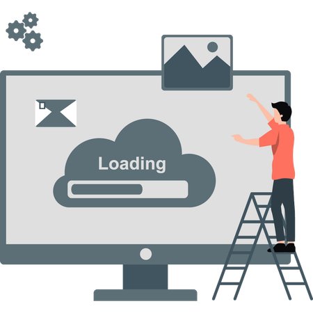 Boy loading the cloud server  Illustration