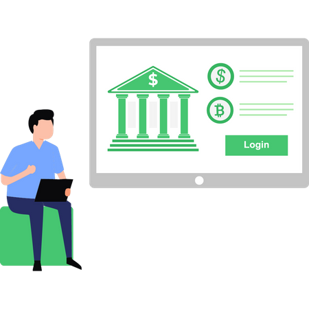 Boy Logged Into Online Banking  Illustration