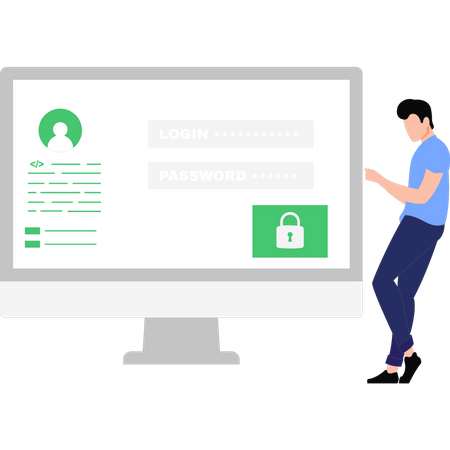 Boy Logging Into Account  Illustration