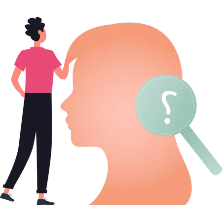 A Boy Looking At A Question Mark On The Human Brain Illustration