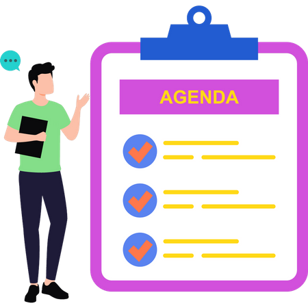 Boy looking at agenda board  Illustration