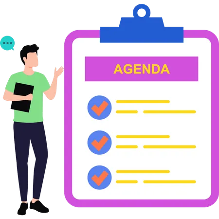 Boy looking at agenda board  Illustration