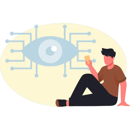 Boy looking at  AI eye networking  Illustration