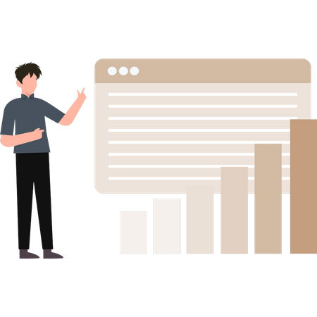 Boy looking at analysis graph  Illustration