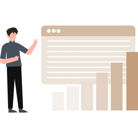 Boy looking at analysis graph  Illustration