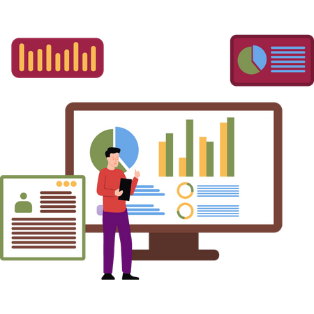 Boy looking at analysis report  Illustration