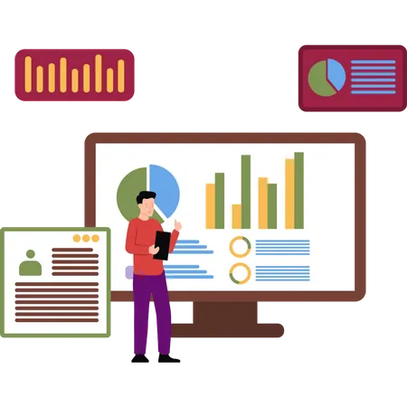 Boy looking at analysis report  Illustration