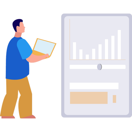 Boy looking at analytical graph  Illustration