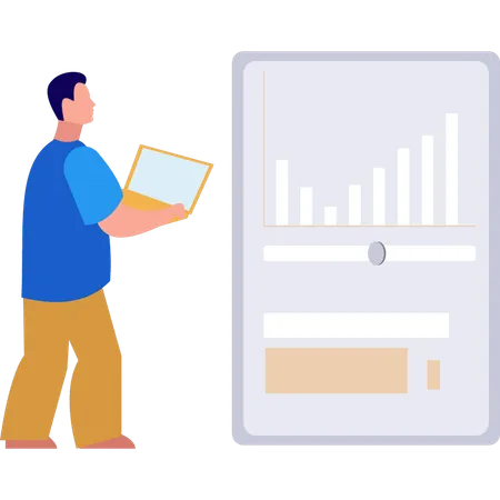 Boy looking at analytical graph  Illustration