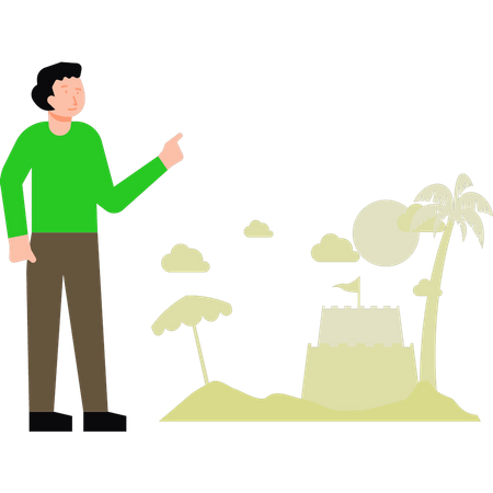 Boy looking at beach fort Illustration