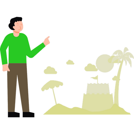 Boy looking at beach fort  Illustration