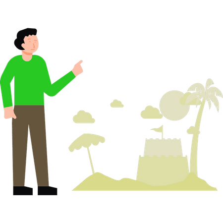 Boy looking at beach fort  Illustration