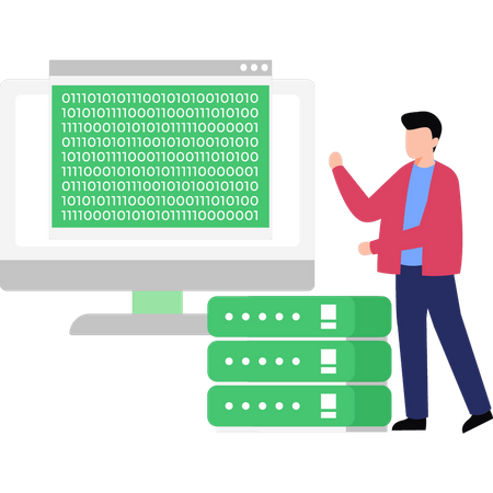 Boy Looking At Binary Coding  Illustration