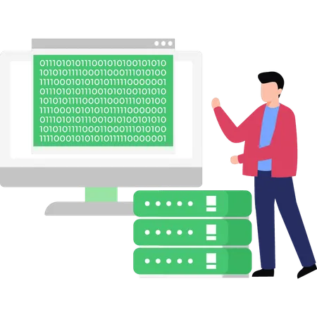 Boy Looking At Binary Coding  Illustration